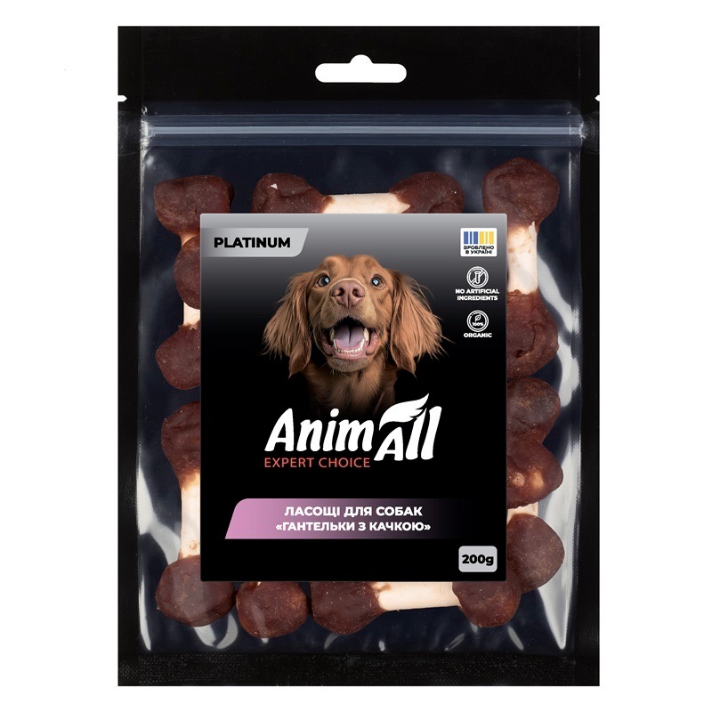 AnimAll Platinum лакомство для собак гантель с уткой, 200 гр