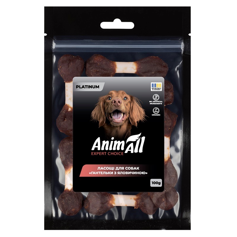 AnimAll Platinum лакомство для собак гантель с говядиной, 100 гр