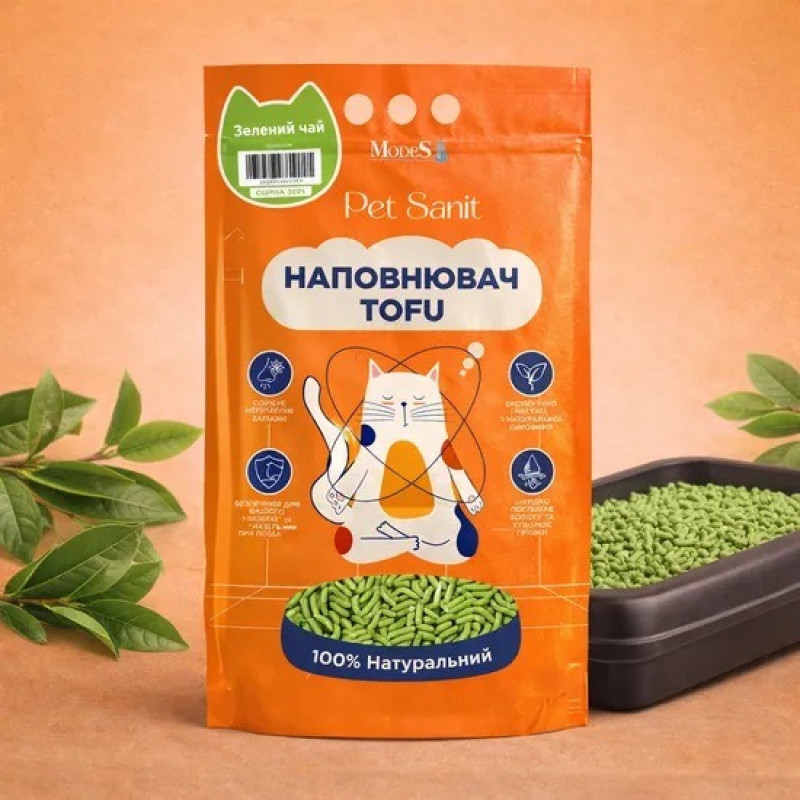 Modes Tofu Green Tea соевый наполнитель для кошачьего туалета с ароматом зеленого чая, 6 л - фото 3