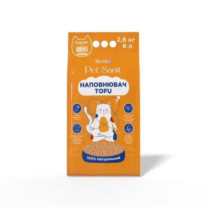 Modes Tofu Peach соєвий наповнювач для котячого туалету з ароматом персика, 6 л
