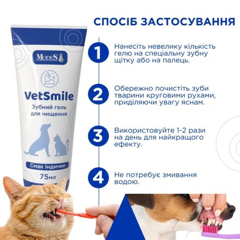 Modes VetSmile зубной гель для собак и котов со вкусом индейки, 75 мл - фото 4