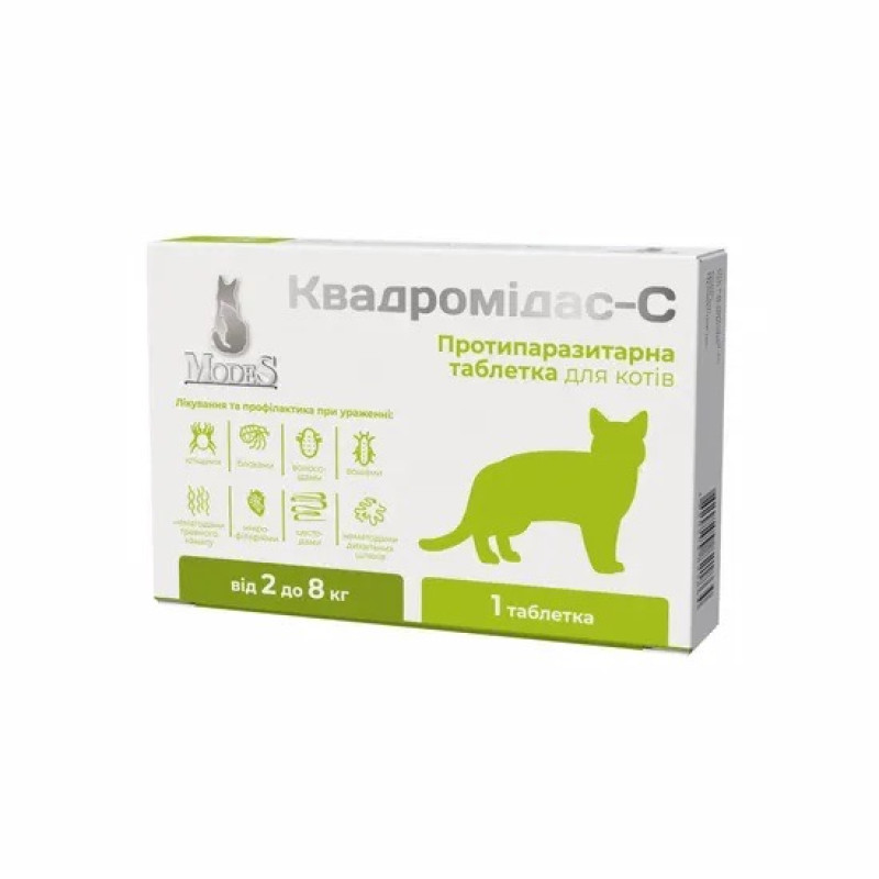 Квадромідас - C протипаразитарні пігулки для котів вагою 2-8 кг