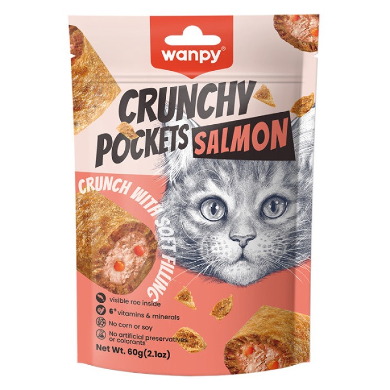 Wanpy Crunchy Pockets Salmon & Roe лакомство для котов с лососем, 70 г