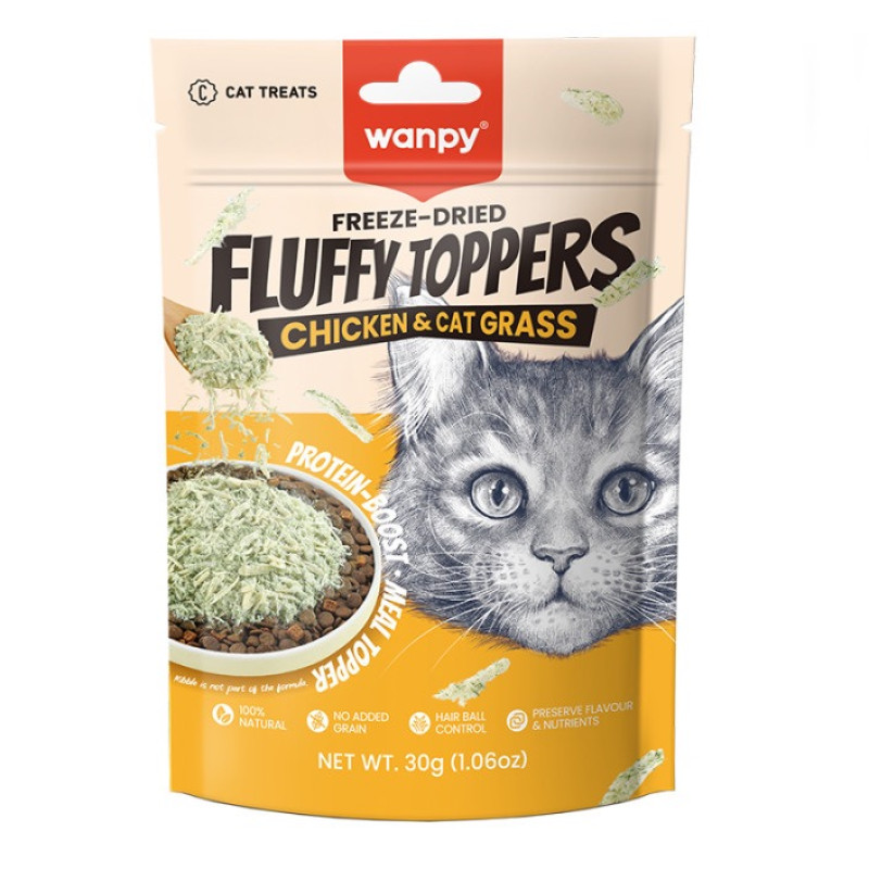 Wanpy Fluffy Toppers Chicken & Cat Grass лакомство для котов с курицей и травой, 30 г