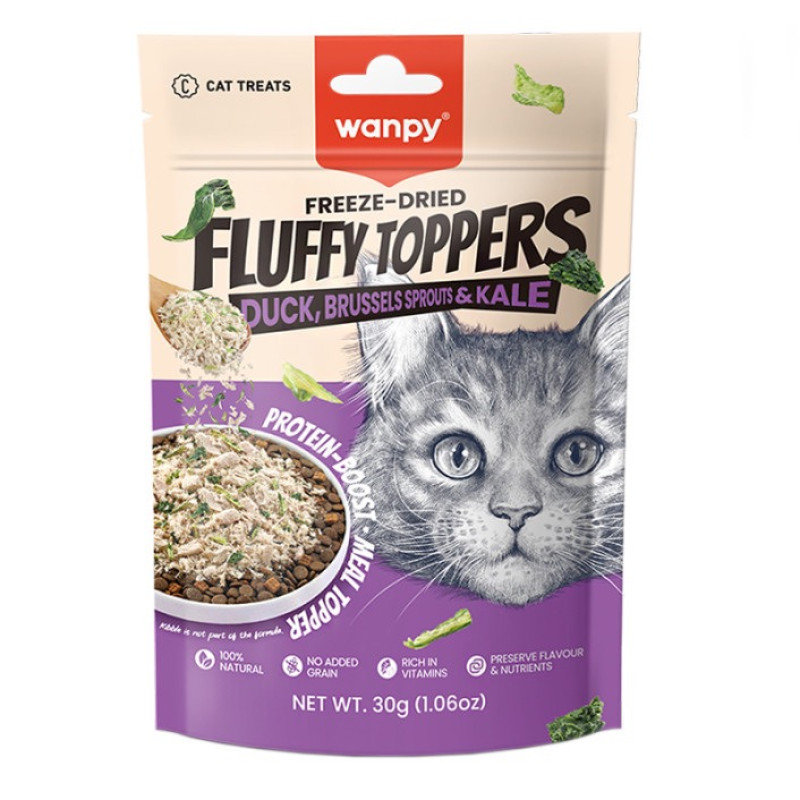 Wanpy Fluffy Toppers Duck, Brussels Sprouts & Kale аппетайзер для котов с уткой, 30 г