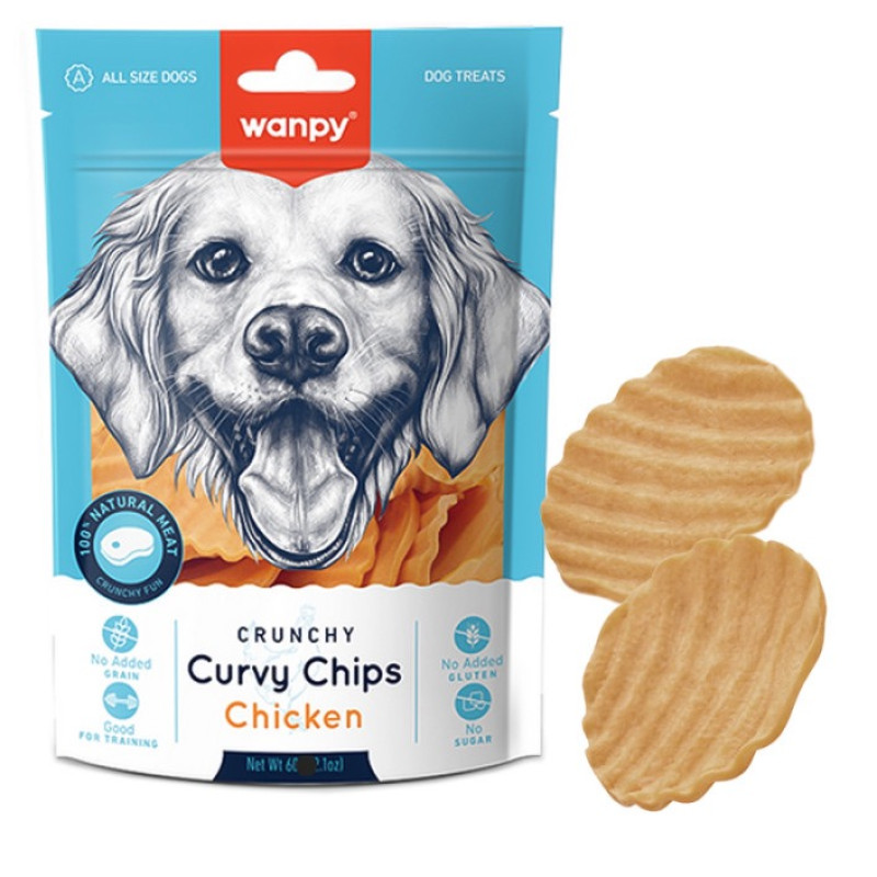 Wanpy Dog Curvy Chips Chicken лакомство для собак с курицей, 60 гр
