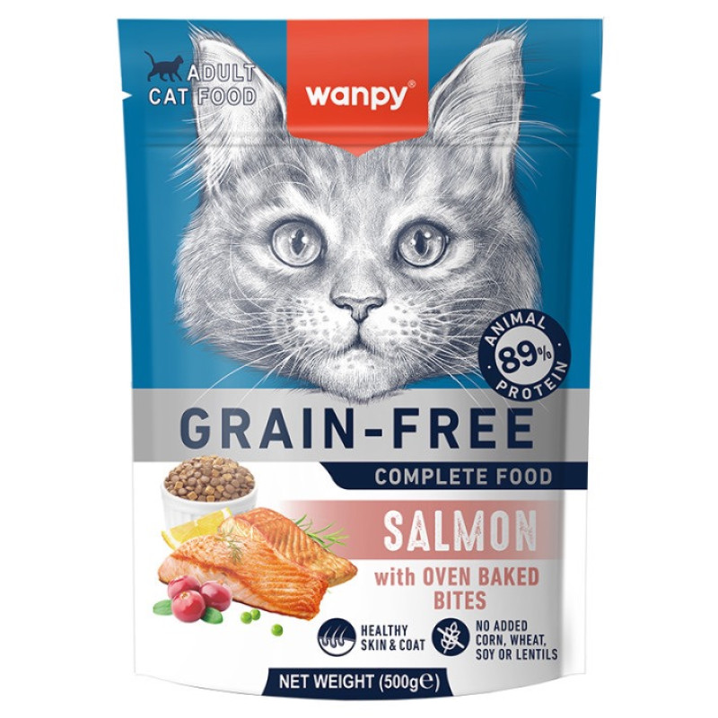 Wanpy Adult Cat GF Salmon сухой корм для котов с лососем, 500 гр