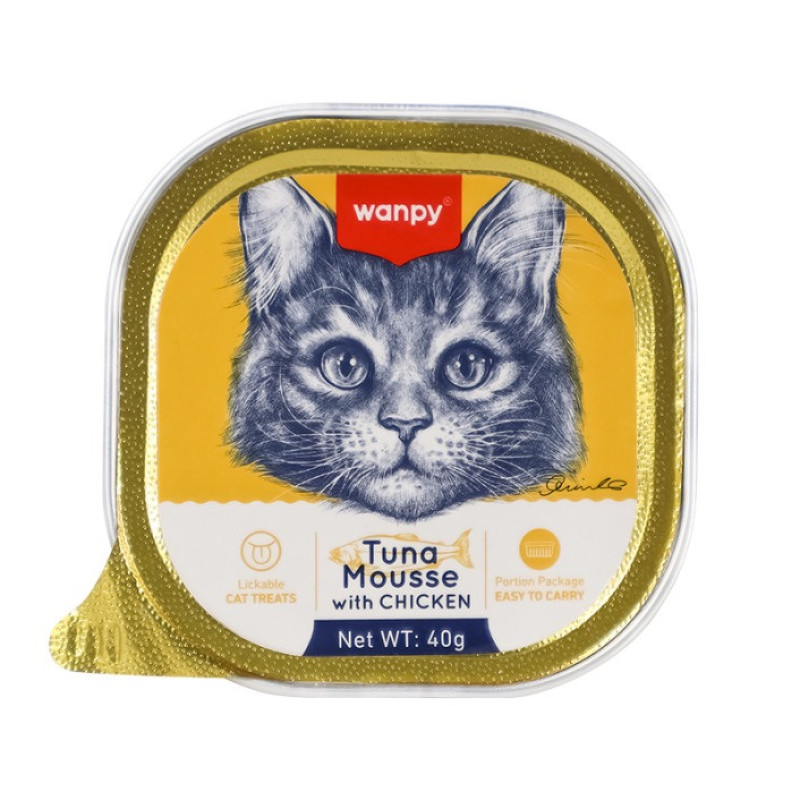 Wanpy Cat Tuna & Chicken Mousse влажный корм с тунцом и курицей для котов, 40 гр