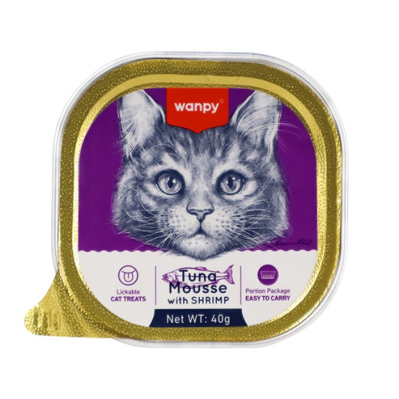 Wanpy Cat Tuna & Shrimp Mousse влажный корм для котов с тунцом и креветками, 40 гр