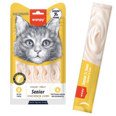 Wanpy Creamy Treats Senior Chicken & Liver рідкі ласощі для літніх котів з куркою, 5 х 14 г