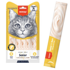 Wanpy Creamy Treats Senior Chicken & Liver жидкое лакомство для пожилых котов с курицей, 5 шт х 14 г