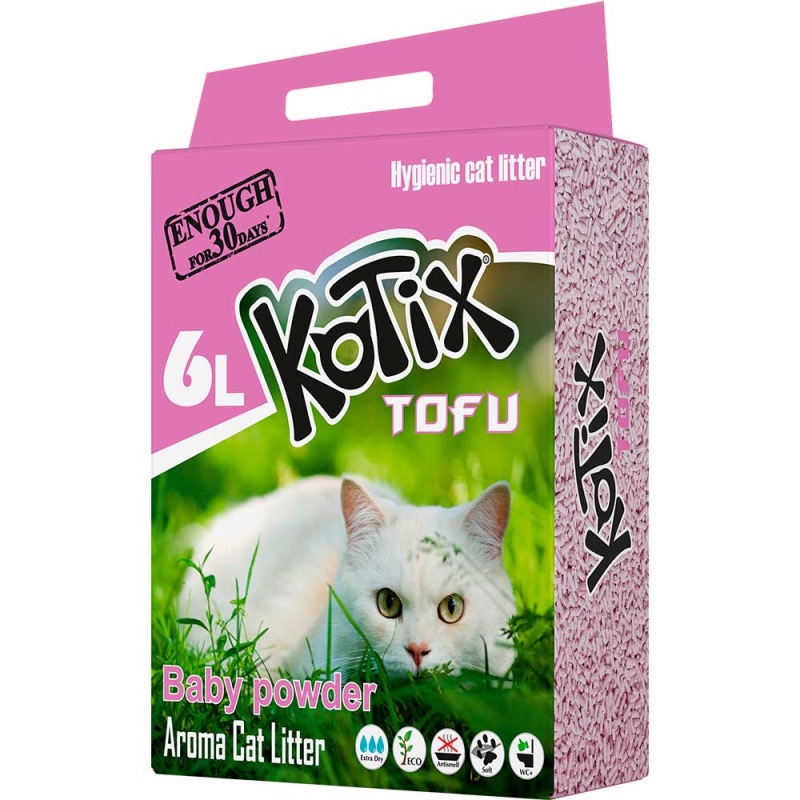 Kotix Tofu Baby Powder соевый наполнитель для кошачьего туалета с ароматом детской присыпки, 6 л