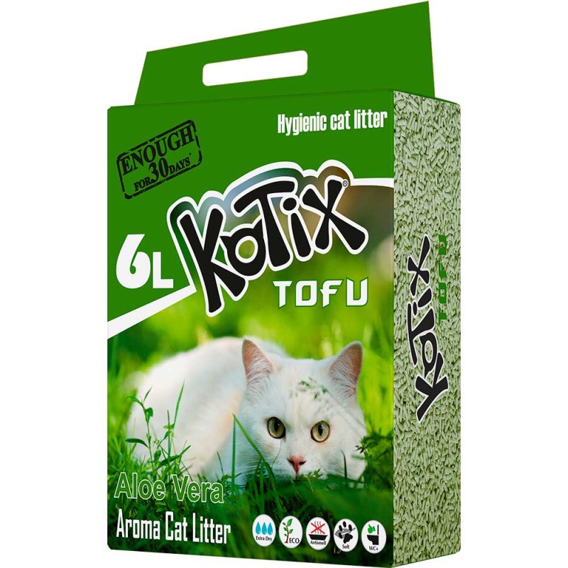 Kotix Tofu Aloe Vera соевый наполнитель для кошачьего туалета с ароматом алое вера, 6 л