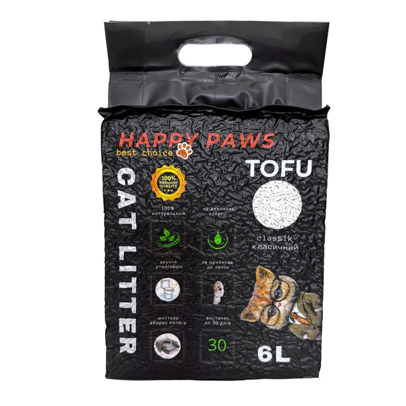Happy Paws Classic соєвий наповнювач без запаху для котячих туалетів, 6 л