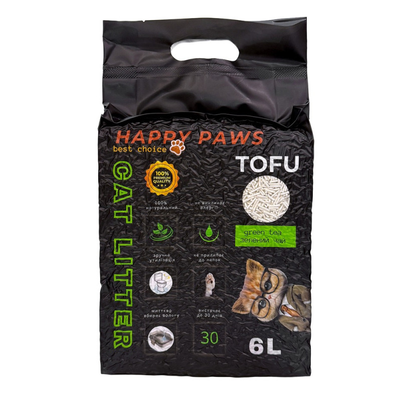 Happy Paws Green Tea соєвий наповнювач для котячих туалетів, 6 л