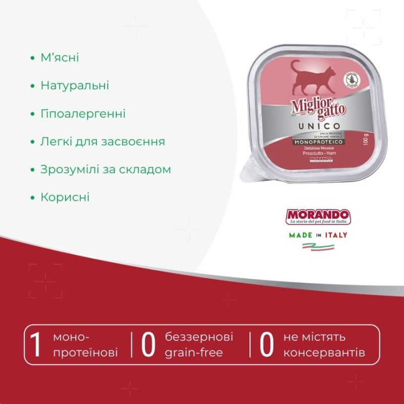 Morando Migliorgatto Unico Delicious Prosciutto влажный корм для котов с прошутто, 100 гр - фото 2
