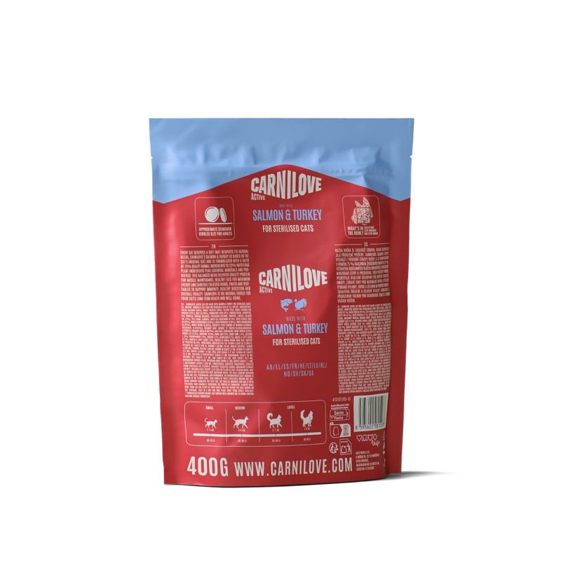 Carnilove Active Salmon & Turkey Sterilised сухой корм с лососем и индейкой для стерилизованных котов, 400 гр - фото 2