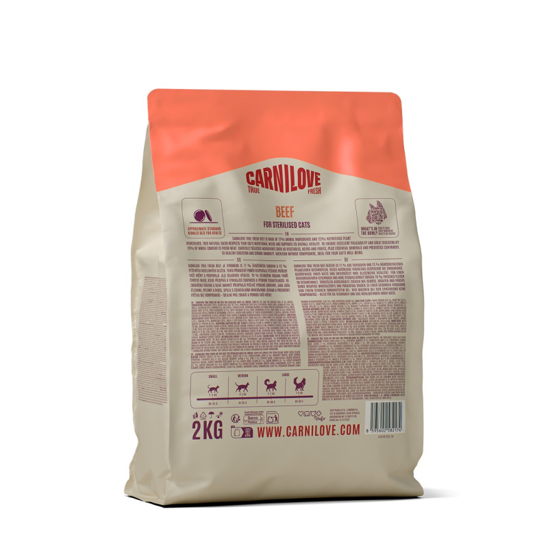 Carnilove True Fresh Beef Sterilised сухой корм с говядиной для стерилизованных котов, 2 кг - фото 2