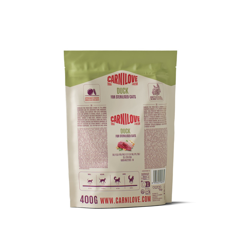 Carnilove True Fresh Duck Sterilised сухой корм с уткой для стерилизованных котов, 400 гр - фото 2