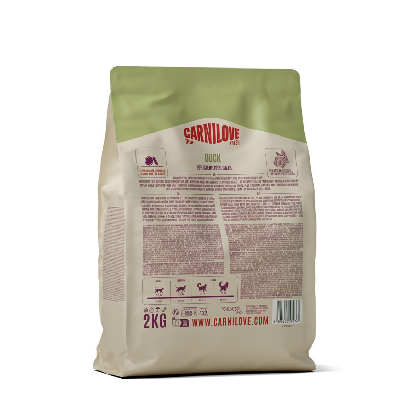 Carnilove True Fresh Duck Sterilised сухой корм с уткой для стерилизованных котов, 2 кг - фото 2