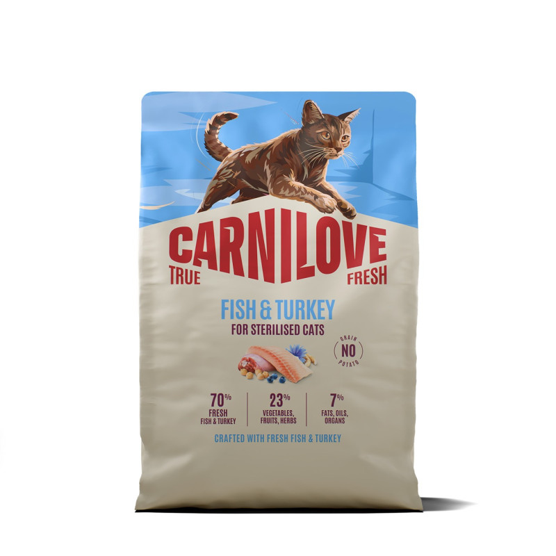 Carnilove True Fresh Fish & Turkey Sterilised сухой корм с рыбой и индейкой для стерилизованных котов, 2 кг
