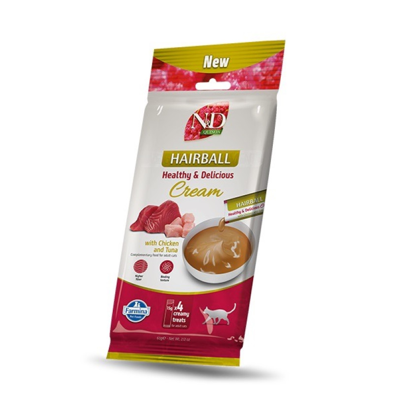 Farmina N&D Quinoa Cat Hairball Cream Chicken & Tuna рідкі ласощі для котів для виведення шерсті, 15 г х 4 шт