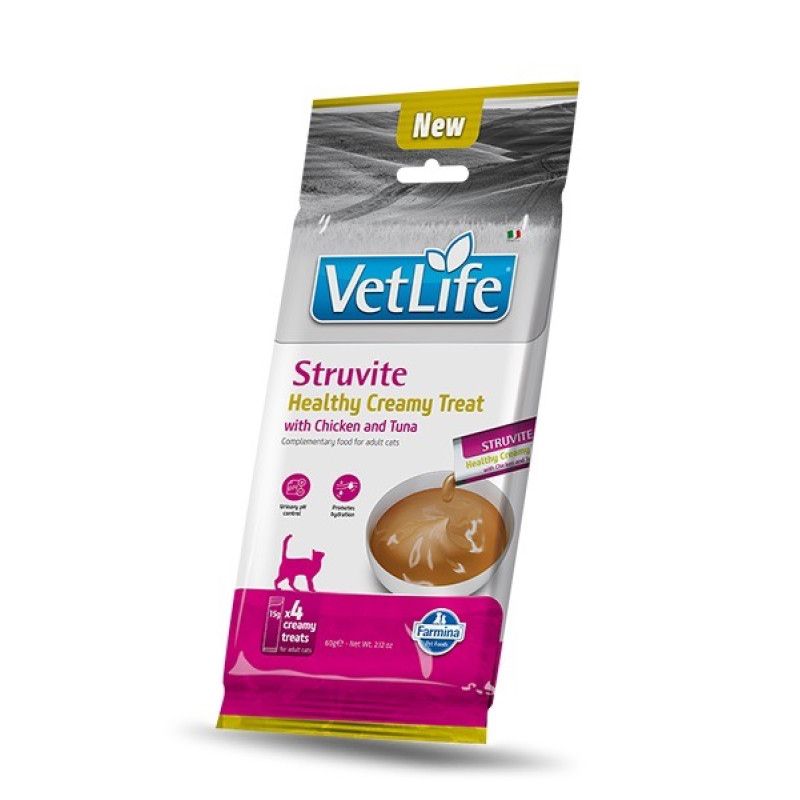 Farmina Vet Life Cat Struvite Creamy Treat Chicken & Tuna ласощі для котів при сечокам'яній хворобі, 15 г х 4 шт