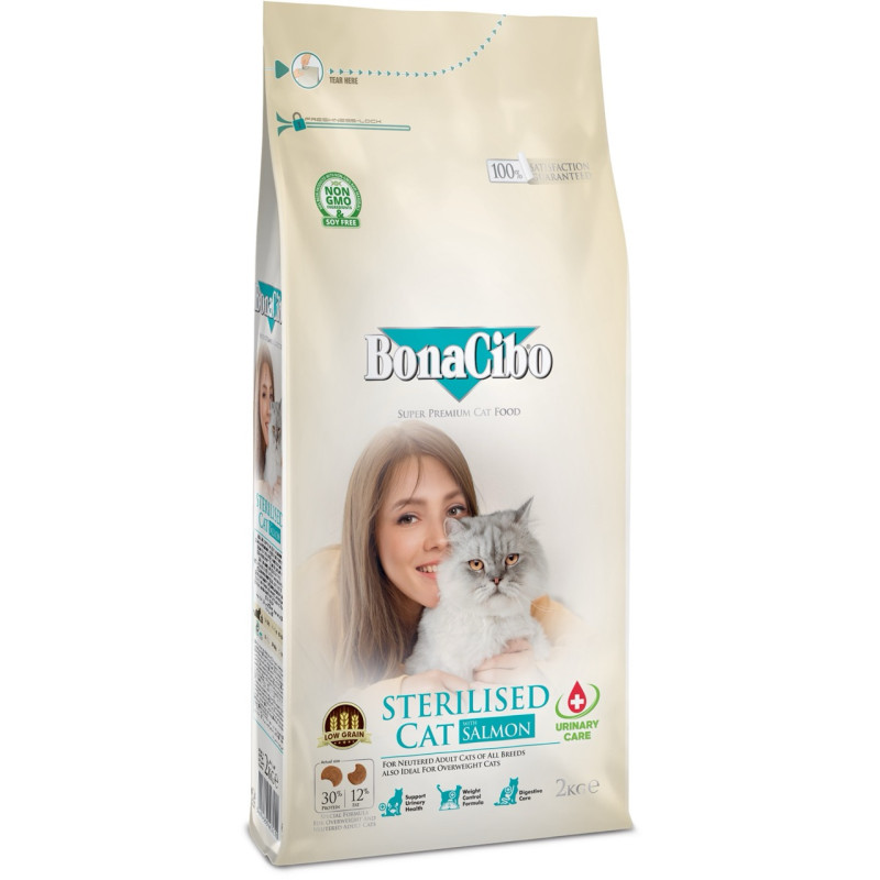 BonaCibo Adult Cat Sterilised Salmon сухий корм із лососем для стерилізованих котів, 2 кг - фото 3