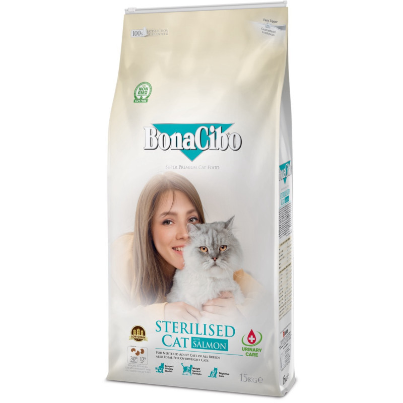 BonaCibo Adult Cat Sterilised Salmon сухий корм із лососем для стерилізованих котів, 15 кг - фото 2