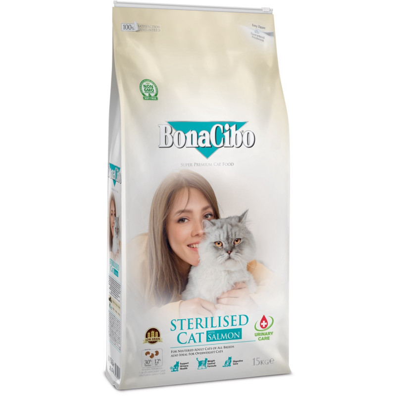 BonaCibo Adult Cat Sterilised Salmon сухий корм із лососем для стерилізованих котів, 15 кг - фото 3