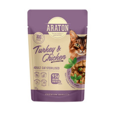 Araton Sterilised Adult Turkey Chicken вологий корм для стерилізованих котів з куркою та індичкою, 85 гр