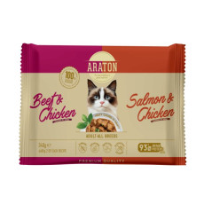Araton Cats Set Adult набір вологого корму для котів з яловичиною, куркою, лососем, 4 шт х 85 гр