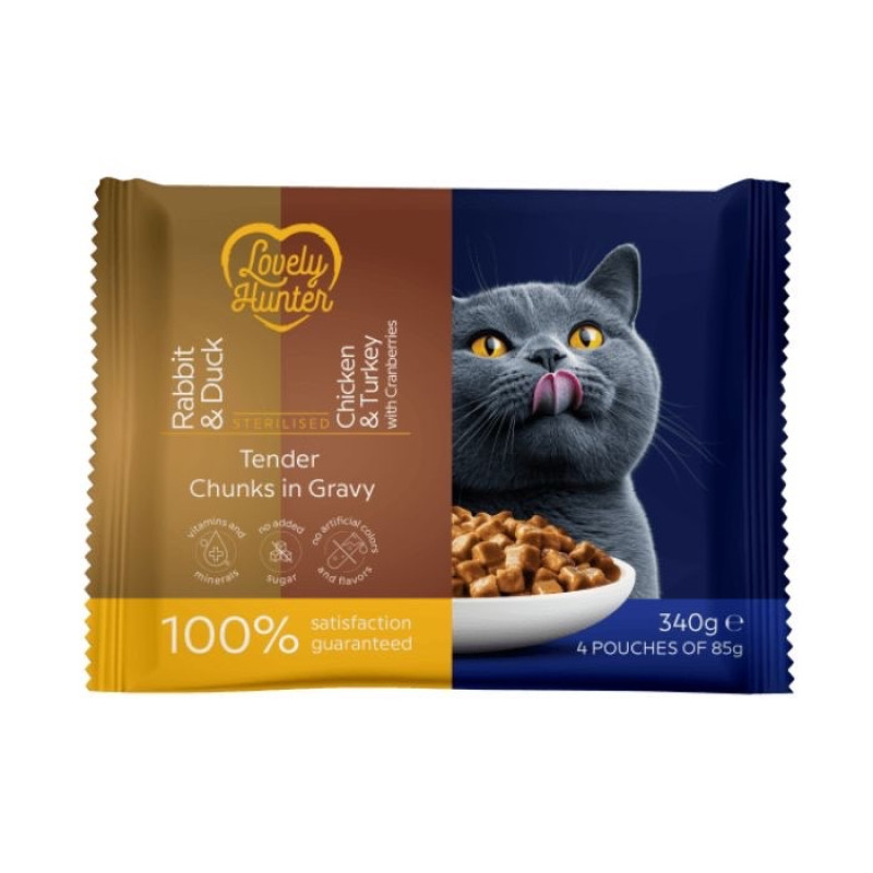 Lovely Hunter Sterilised Cats Set набор влажного корма для стерилизованных котов, 85 гр х 4 шт