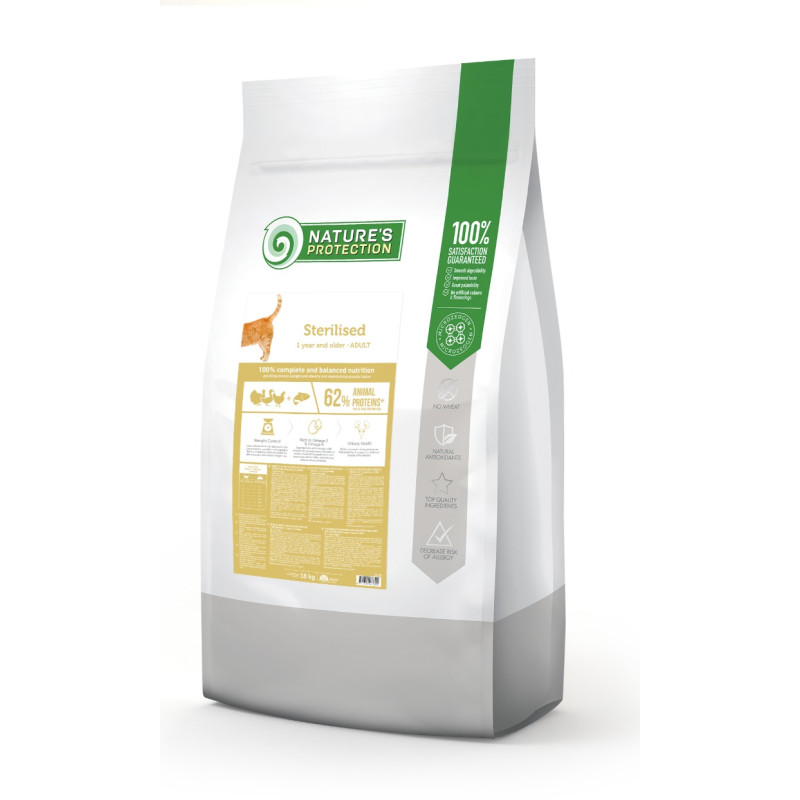 Nature's Protection Sterilised Poultry Salmon сухой корм для стерилизованных котов, 18 кг