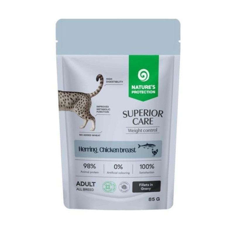 Nature's Protection Superior Care Cats Weight Control Herring Chicken влажный корм для котов с лишним весом, 85 гр