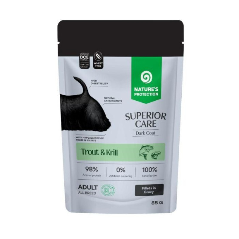 Nature's Protection Superior Care Dark Coat Trout Krill влажный корм для собак с темной шерстью, 85 гр