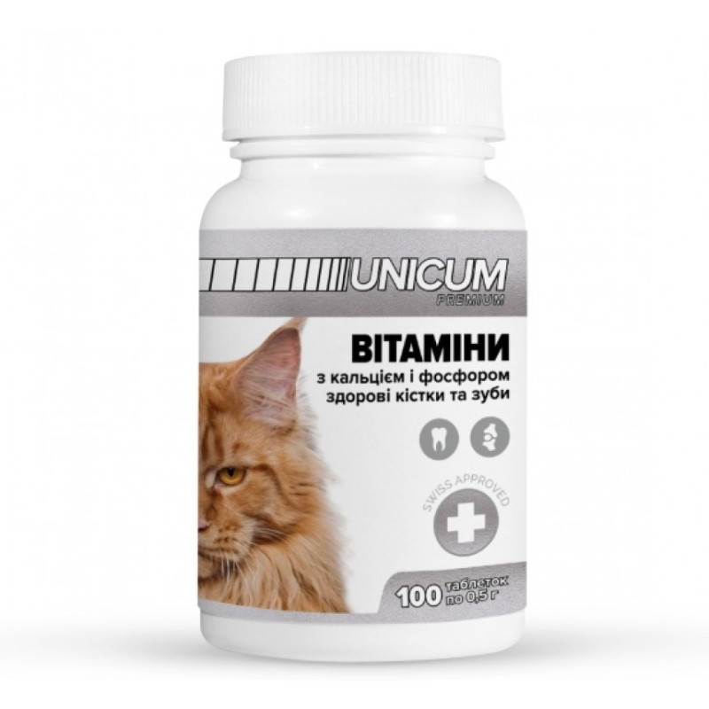 Unicum Premium мультивитаминный комплекс с кальцием для котов, 100 табл - фото 2