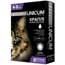 Unicum Complex краплі від бліх, кліщів та глистів для котів 4-8 кг, 4 піп