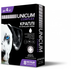 Unicum Complex краплі від бліх, кліщів та глистів для собак до 4 кг, 4 піп