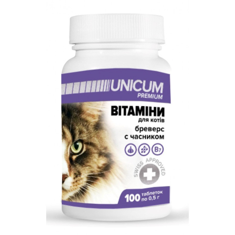 Unicum Premium мультивітамінний комплекс для котів з часником, 100 табл - фото 2