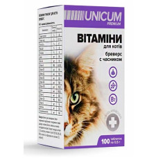 Unicum Premium мультивітамінний комплекс для котів з часником, 100 табл