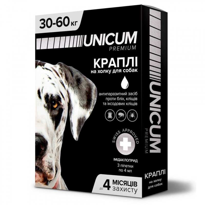 Unicum Premium краплі від бліх та кліщів для собак вагою 30-60 кг, 3 піп