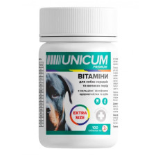 Unicum Premium Extra Size вітаміни з кальцієм та фосфором для собак середніх та великих порід, 100 табл