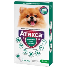 Атакса KRKA капли от блох, клещей, москитов для собак весом до 4 кг, 1 пип
