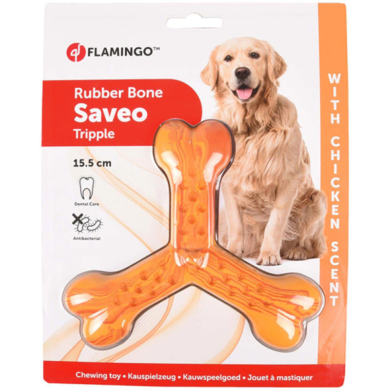 Flamingo Rubber Flexo Saveo Triple Bone іграшка для собак, 15.5 см