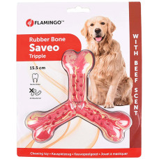 Flamingo Rubber Flexo Saveo Triple Bone Beef іграшка для собак, 15.5 см