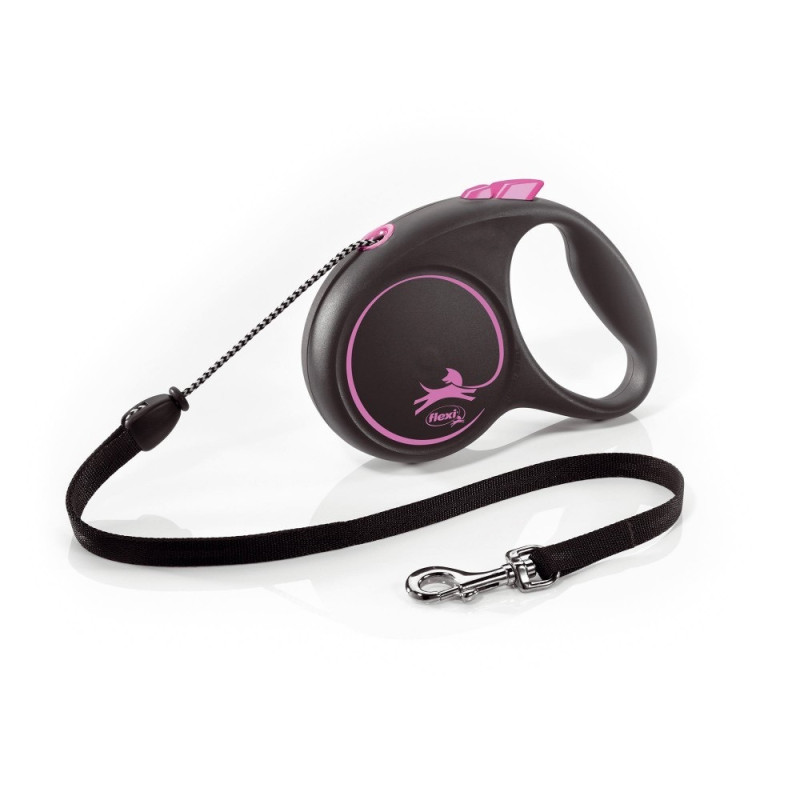 Flexi Black Design S рулетка для собак, трос 5 м, рожевий