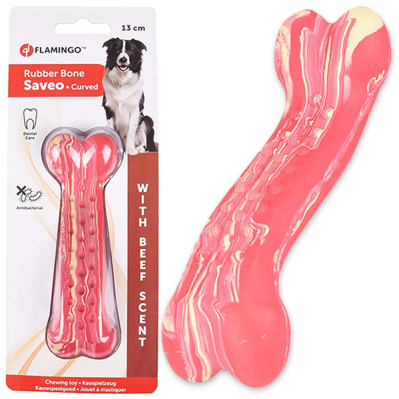 Flamingo Rubber Saveo Curved Bone Beef игрушка для собак, 13 см