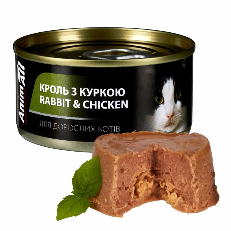 Animall Cat Wet вологий корм для котів з кролем та куркою, 80 гр