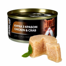 Animall Cat Wet влажный корм для котов с курицей и крабом, 85 гр